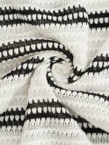 Women's Black & White Striped Knit Sleeveless Top, Double-Sided Tie Waist Pleated Fitted, Casual Elegant Vacation Knit Blouse For Summer - Black and White - View 6