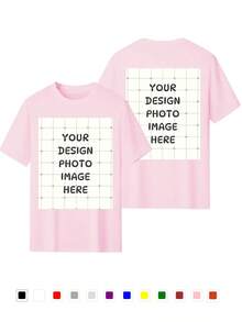 Oversized Custom T- Shirt 12 Colors Personalized Double Sided Print Plus Size Tee Pure Cotton Tshirt- Add Your Image Photo Design- Men Women Adult Unisex Size- Solid Crew Neck Short Sleeve Tee Soft Comfortable Casual Workout Sportswear, PLUS - Pink - View 1