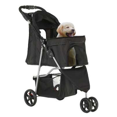 15 Kg Foldable Dog Stroller, Cat Stroller With 3 Wheels, Mesh Windows, Cup Holder, And Brakes, Suitable For Medium-Sized Pets