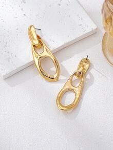 1 Pair European And American Fashion Geometric Smooth Pig Nose Dangle Earrings - Yellow Gold - View 2