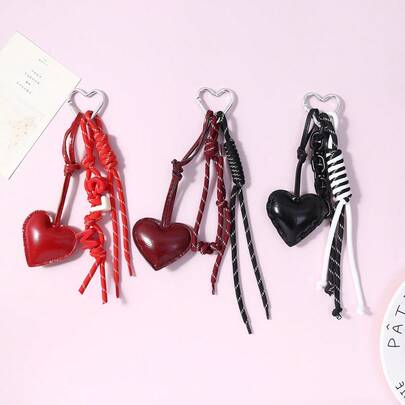 Creative Leather Love Letter Lanyard Alloy Chain Keychain Pendant Decoration Fashion Small Fresh Bag Pendant Versatile Chinese