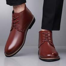 Men's Formal Lace Up Chukka Ankle Boots, Faux Leather Pointed Toe Non-Slip Wear-Resistant Sole Business Dress Boots For Office Work Wedding Daily Commute Fall Winter Occasions - màu nâu - Xem 3