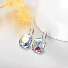 ¡RecomendadoAOBOCO - Aretes de plata esterlina adornados con cristales de Austria, aretes de vidrio cuadrados con corte de cojín, hipoalergénicos, joyería de aniversario de cumpleaños, regalos para mujeres¡Top de Temporada - Negro - - Ver 3