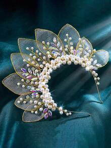 1 chiếc vương miện cô dâu sang trọng thủ công, đính ngọc trai và đá quý dành cho nữ, phù hợp cho đám cưới, tiệc tùng, sân khấu, phụ kiện ngày Valentine. - Vàng - Xem 3