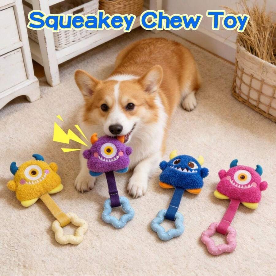 1pc Plush Squeaky Dog Chew Doll, Cute Cartoon Plush Doll, Durable Squeaky Interactive Doll, Dog Teething Doll, Teeth Cleaning Doll, Suitable For Small To Medium Dogs - Multicolor - View 1