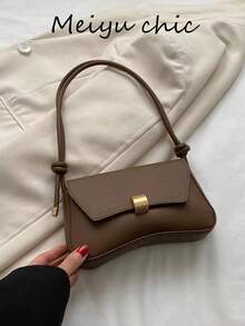 New Fashion Women's Underarm Bag, Knitted Bag, Personalized Metal Buckle Decor Design, Shoulder Bag, Solid Color PU High-End Crossbody Bag, Women Wallet, Suitable For Shopping, Commuting And Travel - Brown - View 7