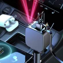 TAFDIUR 1pc Car Charger With Starry Sky Projector Light, Retractable Cable, Fast Charging Metal Car Charger, 5-In-1 Retractable Cigarette Lighter Car Charger - 5-in-1 Black (with Starry Sky Lighting) - View 9