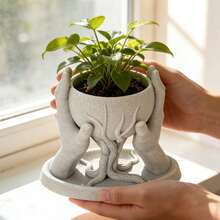 1pc Sculptural Vase With Marble Color Tone, Ins Style Desktop Decor, Succulent Planter - A - View 2