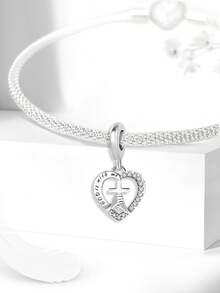 1pc Silver-Plated Bible Cross Beaded Pendant, Rhinestone Inlaid Pendant, Suitable For Women Bracelet DIY Jewelry - Hand-held Rack - View 4