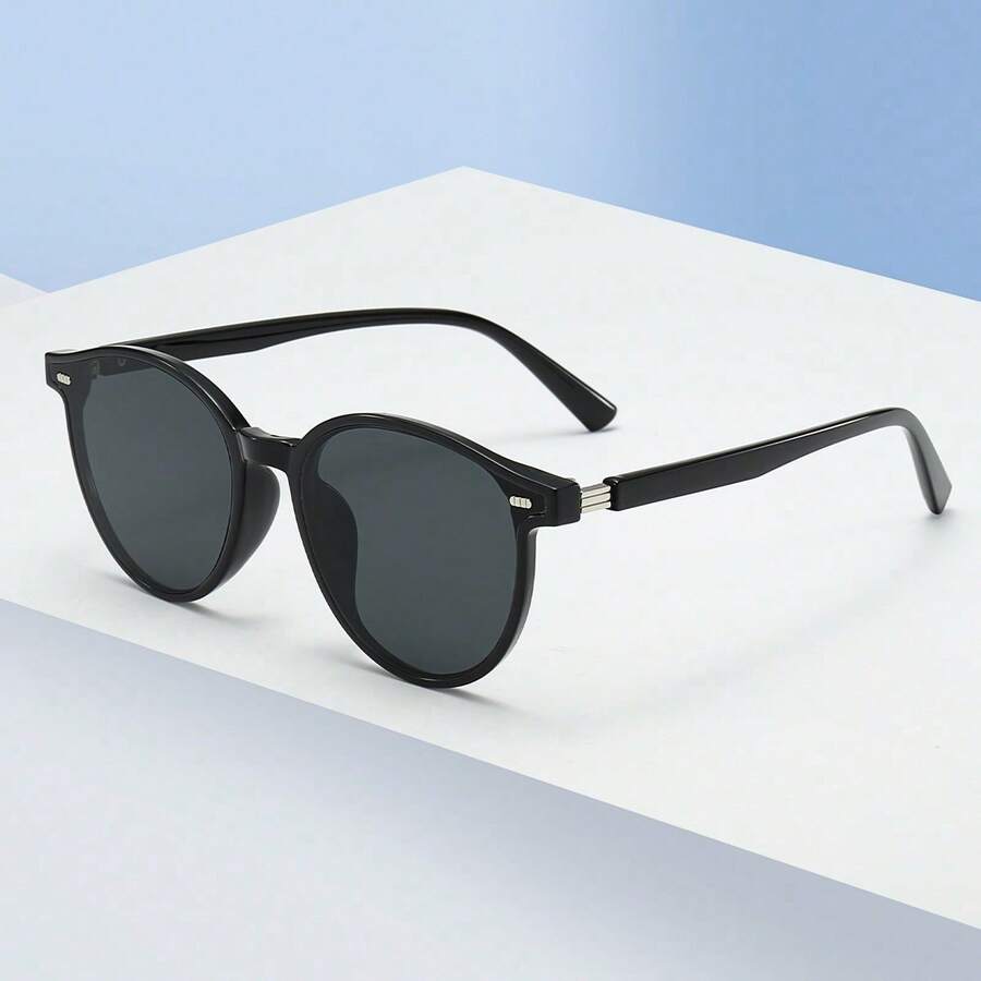 1副男女通用复古猫眼框简约时尚眼镜，休闲配饰 - 黑色 - 查看 1