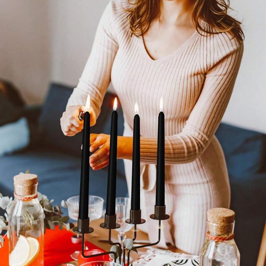 4 Pack 10-Inch White Taper Candles Dripless Smokeless Unscented 8-Hour Long Burning Hand-Poured Tall Candlesticks Ideal For Weddings Dinner Parties Home Decor Tabletop Candles For Special Occasions - Black - View 1