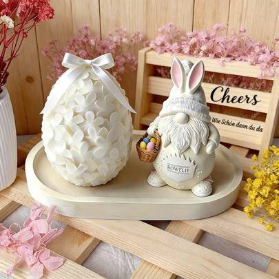 3件套小矮人花朵造型硅胶蛋托模具，树脂浇铸模具，适用于DIY环氧树脂工艺品、聚合物粘土、蜡烛制作 - 可重复使用、柔韧、易脱模