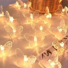 1 Set Of 10/20 Battery Operated Purple Transparent Butterfly Shaped LED String Lights, Suitable For Children's Room, Home Bedroom, Indoor/Outdoor Garden, Wedding Party, Holiday Decoration, Ramadan Decoration, Eid Al-Fitr Gift, Eid Al-Fitr Children's Gift, Ramadan Lighting, Happy Eid Al-Fitr - Multicolor - View 6