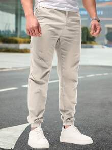 Shendy Vendy Pantalones Jogger Con Puños Y Cintura Elástica Con Cordón Y Bolsillos Inclinados Sueltos Para Hombre - Gris Claro - Ver 2