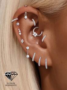 1件 莫桑石水钻 925纯银花朵不对称平底耳骨螺旋穿刺耳环 精致首饰 适合日常佩戴 婚礼派对 订婚 周年纪念 情人节 - 銀色 - 查看 2