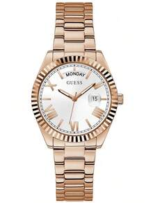 Guess Reloj de cuarzo para mujer, caja y correa de acero inoxidable color rosa, esfera blanca, adecuado para uso diario y como regalo, modelo GW0308L3 - Correa blanca y marrón - Ver 9