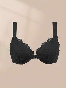 Hersunei 女士黑色蕾丝前扣支撑文胸 - 舒适提拉 - 黑色 - 查看 8