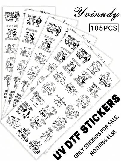 YVINNDY 105pcs/Set German Ocean Quotes Transfer Stickers, High Adhesiveness, Clear Pattern, Suitable For Keychain, Pendant, Mug Decoration, Creative Transfer Stickers, Great For Daily And Holiday Gifts