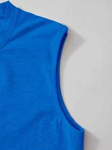 Men's Tank Top To Save You 100% Cotton Crew Neck Comfortable Streetwear Casual Summer Breathable Gym Fitness - 寶藍色 - 查看 3