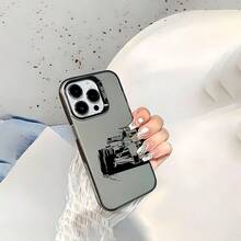 1pc Matte Black IMD Personalized Colorful Silver Formula Racing Car Pattern Phone Case, Compatible With Iphone 16 Pro Max, 17/16/15/14 Plus, 13/12/11, Air, And Series - Multicolor - View 2