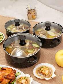 3pcs/Set Enamel Cookware Set, Non-Stick Pots & Pans Set, Multi-Functional Glass Lid, Suitable For Stovetop & Induction Cooktop - View 9