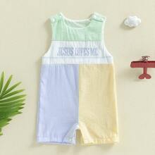 Baby Boy Girl Jesus Loves Me Overall Romper Newborn Christian Outfit Sleeveless Seersucker Bodysuit Baptism Clothes - 青檸色 - 查看 7