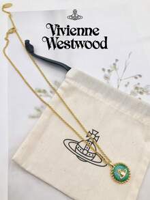Vivienne Westwood 1PC Neyla Series Saturn Round Malachite Pendant Necklace Brass - 金色 - 查看 6