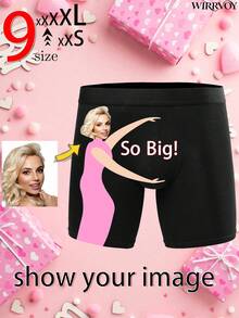 1pc Personalized Men's Briefs - Unique Face Photo Printed Underwear, Super Soft & Stretchy Men's Underwear - Perfect Romantic Valentine's Gift For Boyfriend Or Husband, Fitness Enthusiast - Black - View 1