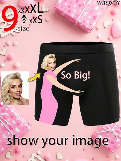 1pc Personalized Men's Briefs - Unique Face Photo Printed Underwear, Super Soft & Stretchy Men's Underwear - Perfect Romantic Valentine's Gift For Boyfriend Or Husband, Fitness Enthusiast