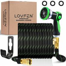 LOVFEN 25/50/75/100FT Braided Garden Hose Set With 10-Function Adjustable Spray Nozzle, Lightweight Flexible Water Hose For Outdoor Garden Irrigation, Patio & Car Cleaning. - Màu xanh lá - Xem 10
