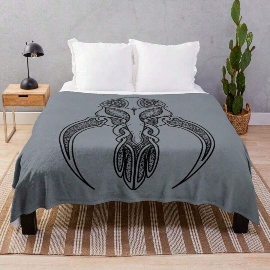 Mandalorian Nordic Mythosaur Skull Fleece Throw Blanket, Ultra Soft Flannel Couch Bed Blanket For Fans, Scandinavian Style Gift, Lightweight Warm 50x60 Inches - 主圖顏色 - 查看 1