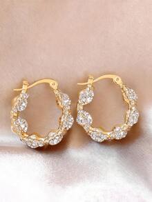 1对时尚透明水晶圈形耳环，优雅女士耳环 - 耳飾 - 查看 4