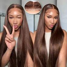 VIOLLY [Half Wig Human Hair ]Women's Put On And Go Glueless Wig 12Inch Straight Natural Black Bob Wig With Baby Hair 5x5 Pre Cut Lace Closure Wig Chocolate Brown Wig Natural Hairline Pre-Bleached Breathable|Lightweight |Non-Irritating 8-34Inch Gift Ideas For Women - S4 - View 5