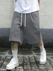 Mens Oversize Sweat Shorts - Cotton Blend French Terry Fabric Relaxed Oversize Fit | Spring Breathable Cozy Comfort  For Daily Streetwear & Casual Hangouts (Modern Minimalist Street Style) - 深灰色 - 查看 1