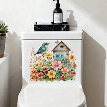 1 pieza Pegatina para asiento de inodoro con estampado floral y de mariposas de estilo campestre, pegatina autoadhesiva de PVC extraíble, adecuada para decorar el borde de la tapa del inodoro del baño, la cubierta de la bañera, el tanque, crear un ambiente festivo, decoración de primavera - 1PC - Ver 5