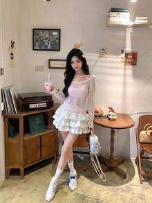 Refreshing Striped Loose Fit Sun Protection T-Shirt For Women - Baby Pink - View 5