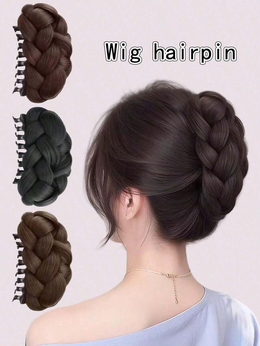 Twist Bun Hairstyle Hair Clip, Elegant Voluminous Curly Wig, High-Temperature Fiber Material, Naturally Elongated Bun, Multi-Functional Styling Accessory, Suitable For Women And Girls, Suitable For Daily Wear. This Wig Fashion Bun Has An Excellent Fit, Realistic Twisted Braided Bun Hair Clip, An Ideal Choice For Women To Quickly Create Hairstyles. (Available In Dark Brown, Black, Cool Hair Care Products, Gift - 1件黑色 - 查看 1