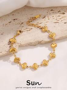 1件装不锈钢镂空心形手链，女士时尚18K镀金简约防水链手链，珠宝礼品 - 手鍊 - 查看 1