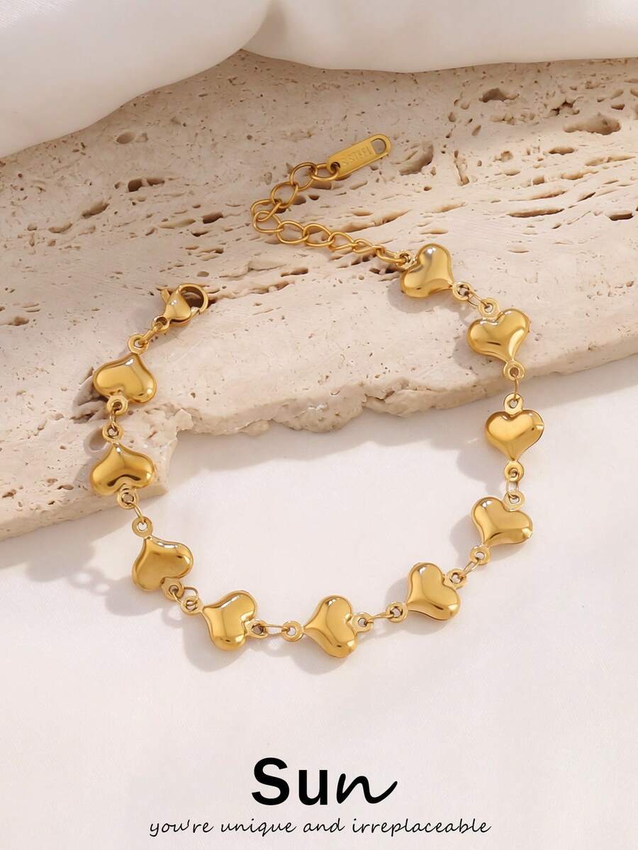 1件装不锈钢镂空心形手链，女士时尚18K镀金简约防水链手链，珠宝礼品 - 手鍊 - 查看 1