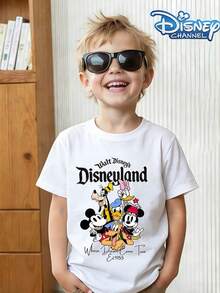 Disneyland Mickey & Friends Kids' Summer Short-Sleeve T-Shirt Retro Print Unisex Casual Top - trắng - Xem 6