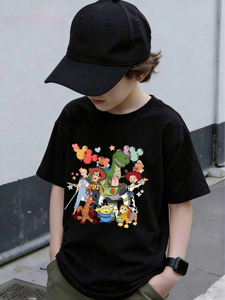 Disney Toddler To Youth Short Sleeve T-Shirt 2-14 Boys Girls Playful Character Print Casual School Vacation Wear Express Delivery - màu đen - Xem 1
