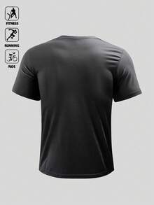 男士轻薄T恤，休闲运动健身简约设计，夏季款 - 黑色 - 查看 3