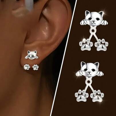 1 par de pendientes colgantes con diseño de garra de gato para mujeres, diseño creativo, mascota linda, delicado y dulce, adecuado para combinar a diario, bajo en alergias, regalo para fiestas, uso diario, pendientes lindos hipoalergénicos, pendientes de mujer, pendientes de moda, regalo para compradores