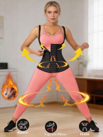 1pc Women's Neoprene Sports Vest With Snap Closure, Supportive Bust Line, Slimming Shapewear, Waist Cincher, Thermal Underwear