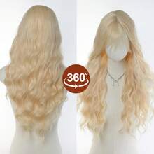 Platinum Blonde Big Wave Air Bangs Long Curly Wig, Natural Fluffy Realistic Wig, Sweet Style Full Wig For Women - Apricot - View 10