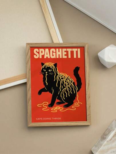 1 pieza Póster de gato divertido, ilustración de gatito lindo, arte de gato negro, arte de gatito divertido, sin marco, regalo de fiesta, decoración de pintura para dormitorio y sala de estar