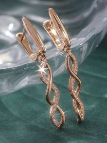 1 Pair Fashionable & Elegant Long Earrings, Luxurious Interwoven Design. The Elegant Earring Combination Is Made Of Zirconia, Suitable For Daily And Holiday Wear, A Perfect Gift For Her - Rose Gold - View 9