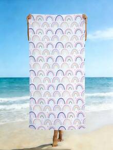 1pc Simple And Cute Rainbow Single-Sided Printed Pattern Beach Towel, Ultra-Fine Fiber Beach Towel, Lightweight, Quick Drying, Absorbent, Beach Towel, Suitable For Swimming, Swimming Pool, Yoga, Gym, Camping And Other Occasions, Essential Beach Supplies In Summer, - Type a - View 4