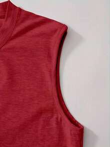 Men's Tank Top To Save You 100% Cotton Crew Neck Comfortable Streetwear Casual Summer Breathable Gym Fitness - 紫紅色 - 查看 3