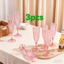3pcs 8oz Pink Rhombus Patterned Champagne Glasses, Durable Anti-Slip Reusable Stemware For Events, Parties, Restaurants, Weddings, Anniversaries, Holidays - Multicolor - View 8